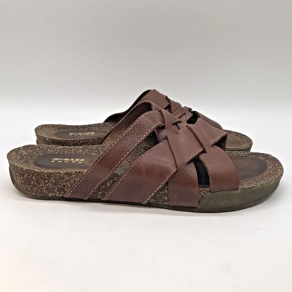 G.H. Bass Earth Thea Sandals Women's 8 Brown Leather Slides Strappy Comfort Shoe - Picture 1 of 10